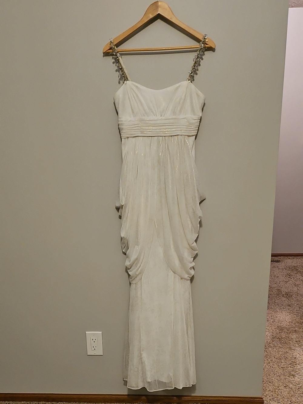 Jump Ivory And Gold Floor-Length Dress with Beaded Straps